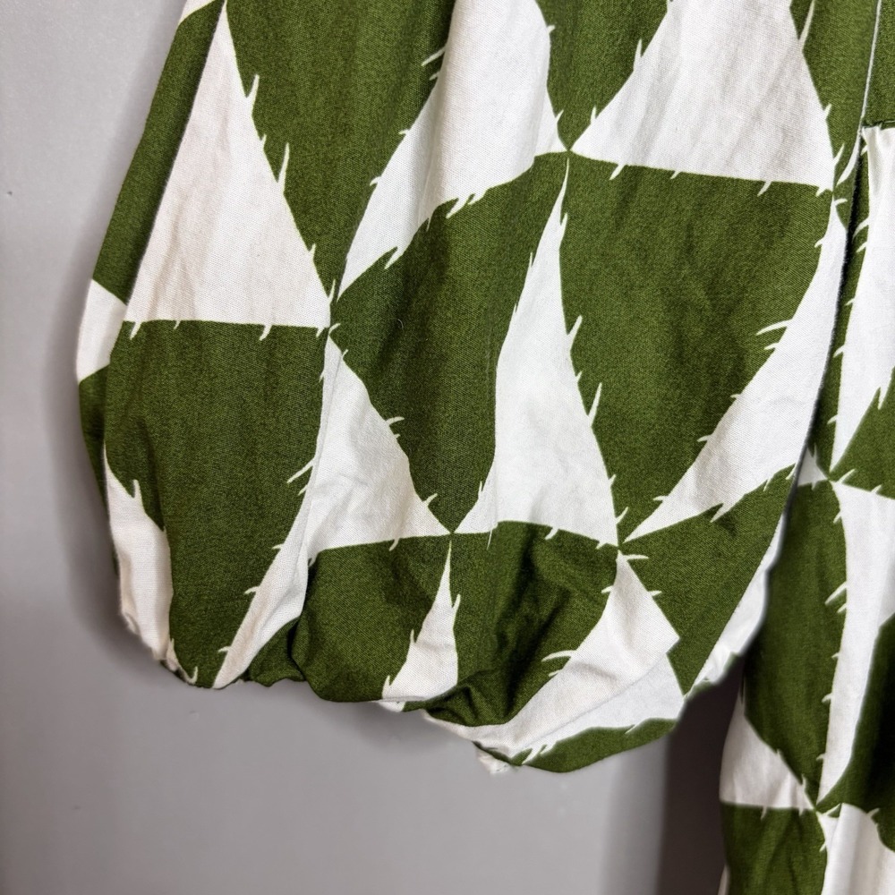 Anthropologie Maeve Bettina Tiered Shirt Dress M Green White Geometric Cotton - Picture 7 of 12